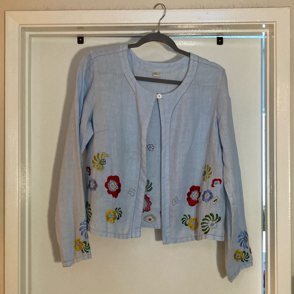 Kleen linen top duster style linen jacket with embroidery